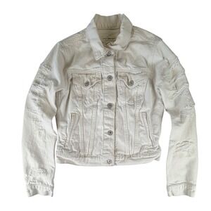 Denim & Supply Ralph Lauren Cream Denim Jacket Womens Small Distressed Trucker